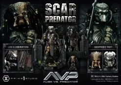 The Alien Vs. Predator Museum Masterline Series Statue 1/3 Scar Predator Deluxe Bonus Version 93 Cm